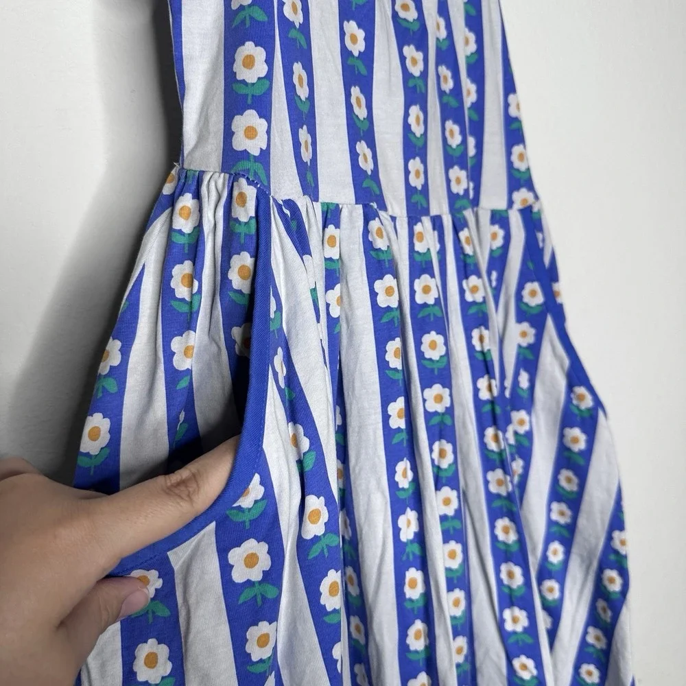 Hanna Andersson Girls Size 12 Summer Dress Pockets Floral Blue White